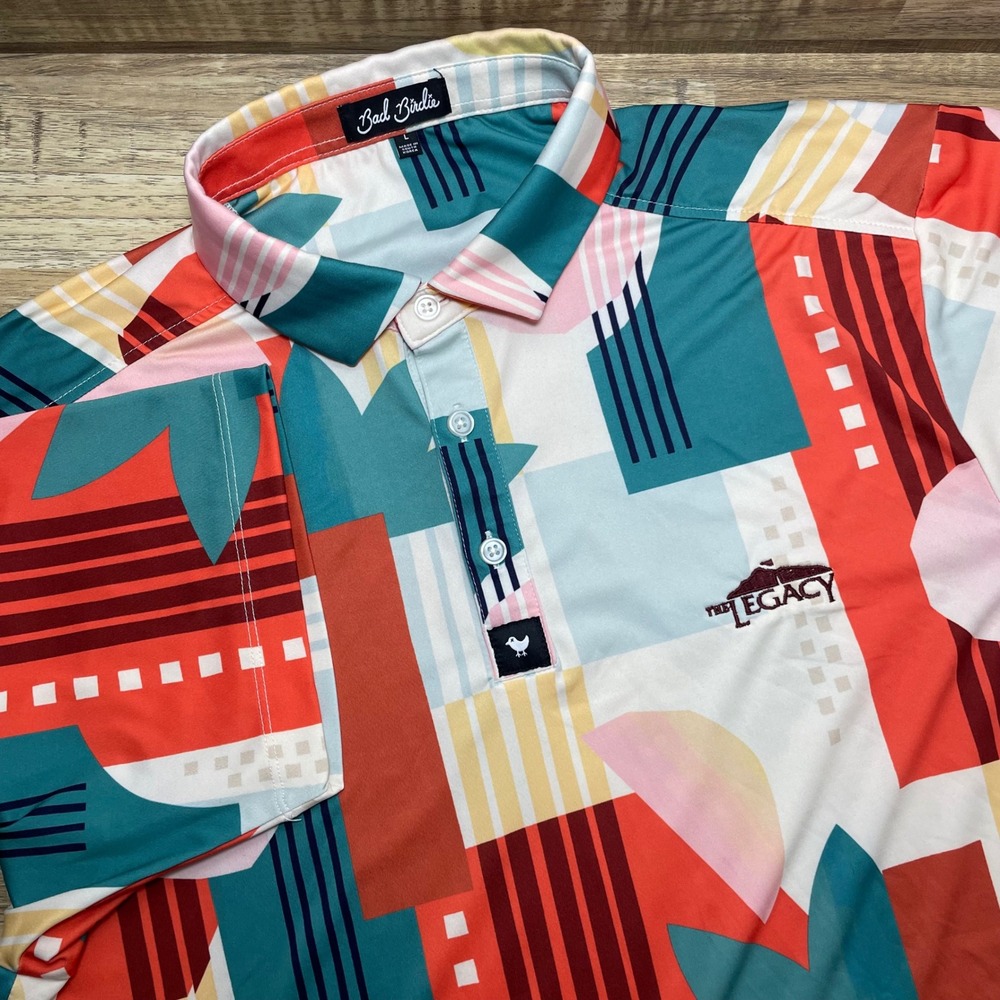 Bad Birdie Mens Large The Legacy Golf Polo Shirt Geometric Abstract Multicolor